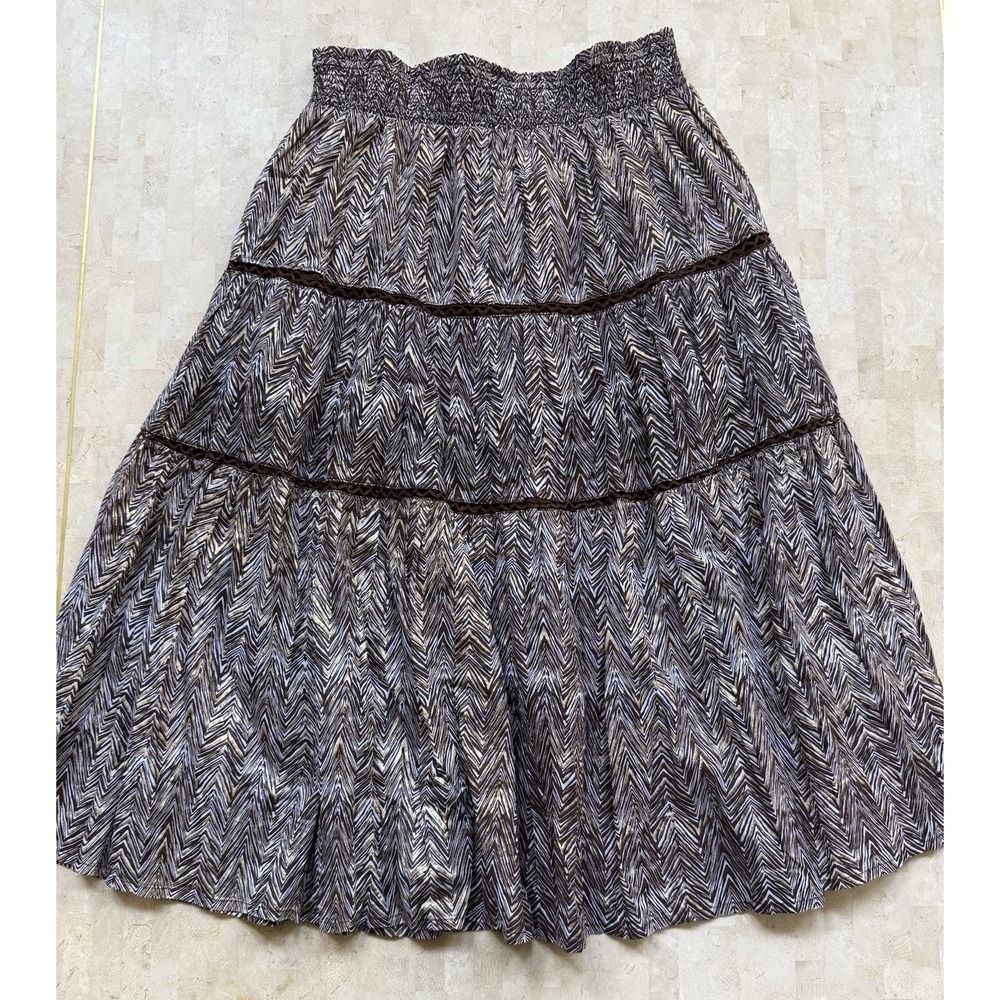 Jude Connally Broom Skirt Brown Herringbone Lined Cotton Maxi Stretch Sz Large
